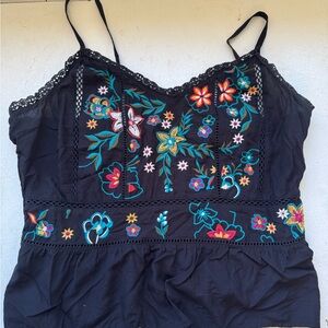 Shyanne Black Camisole with Colorful Floral Embroidery